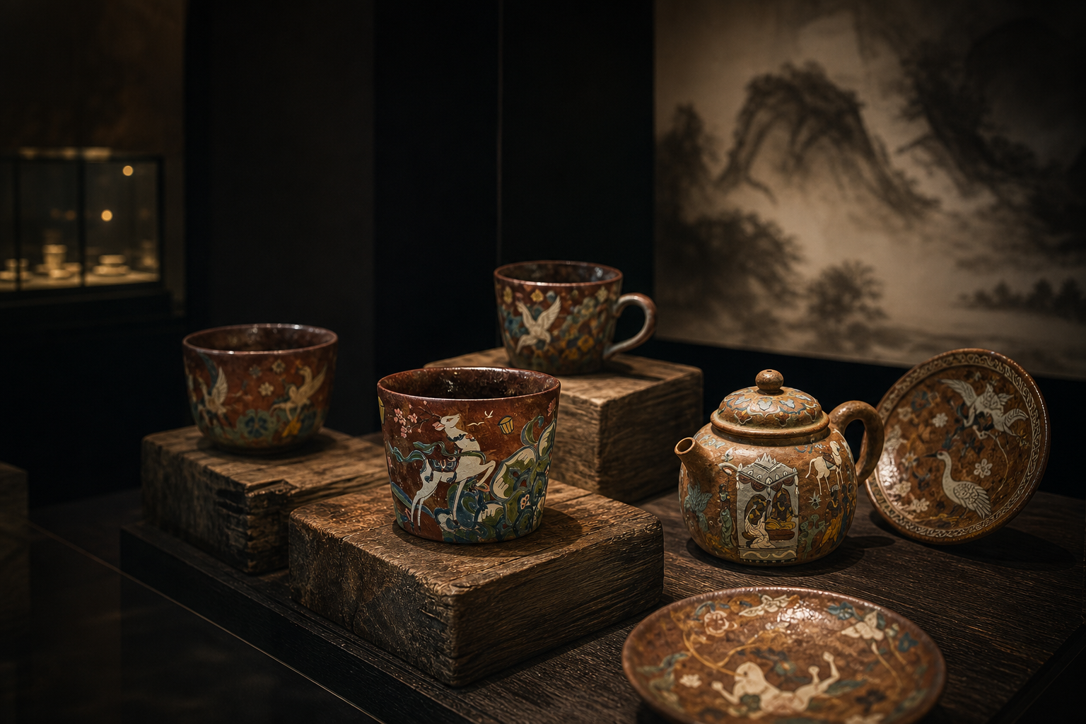 敦煌手绘陶釉咖啡杯展厅陈列