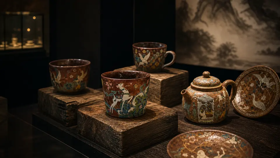 敦煌手绘陶釉杯展厅循环影像